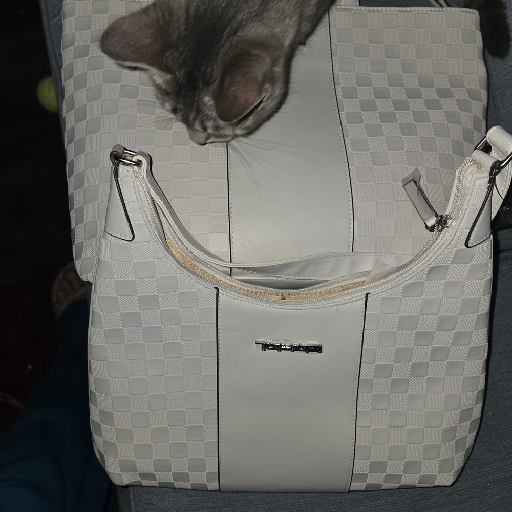 T Tahari Checkered Cream Crossbody Bag